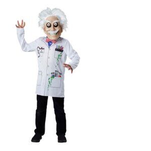 Mad Scientist Halloween Costume 10/12 Googly Eyes Mask Wig & Shirt 2 Pc Boys